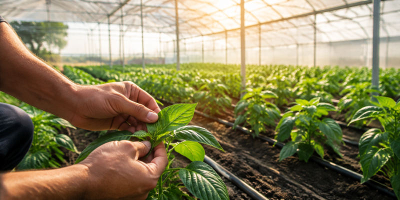 greenhouse-touching-leaf-plant